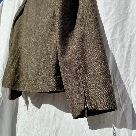 Cropped Speckled Weave Wool and Cotton Blend Jacket w Zipper Detail - Picture 4 of 4